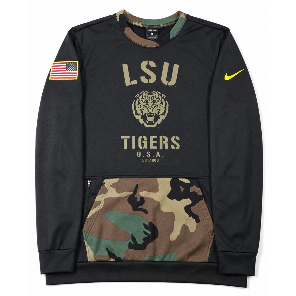 Mens Nike DriFit LSU Tigers Military Appreciation Camo Sweatshirt Large Black